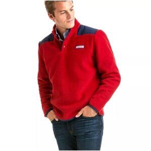 Vineyard Vines Snap Fleece Pullover Jacket Red Blue Men’s Size Large Preppy